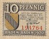 Baden-Baden, 10 Pf., 1919