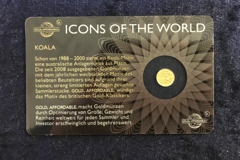 ICONS OF THE WORLD 1/200 Unze gold Ruanda 10 FRW "Koala" 2015