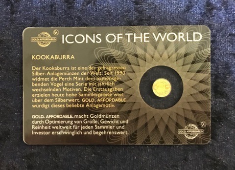 ICONS OF THE WORLD 1/200 Unze gold Ruanda 10 FRW "Kookaburra" 2015