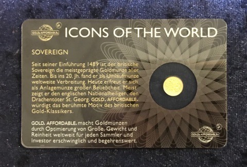 ICONS OF THE WORLD 1/200 Unze gold Ruanda 10 FRW "Sovereign" 2015